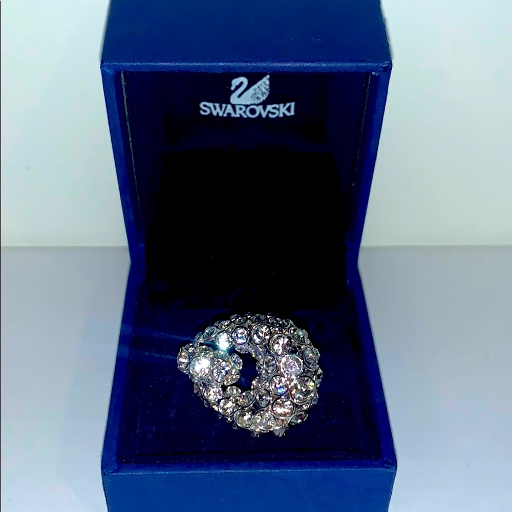 Swarovski Silver Crystal Buckle Ring 55